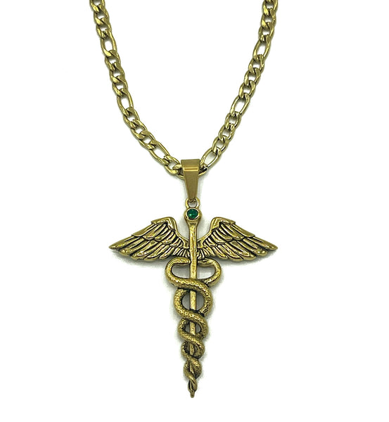 14K Yellow Gold Nurse Caduceus Paramedic Emt Doctor Medical Student Nursing  Symbol Necklace Charm Pendant